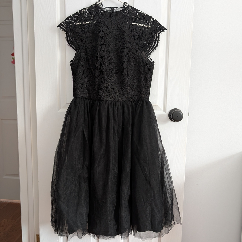 Chi Chi London Black Lace Taffeta Women's Dress Size 10